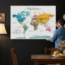 Custom Push Pin Watercolor World Map Canvas Wall Art Print –