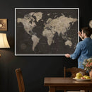 World Map Canvas Wall Art Dark Charcoal Antique Tan Detailed by MyGreatCanvas | Canvas Wall Art Prints | Photo Prints & Wall Decor