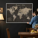 Custom World Map with Pins Canvas Wall Art Dark Charcoal by MyGreatCanvas | Canvas Wall Art Prints | Photo Prints & Wall Decor
