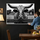 Black White Texas Longhorn Bull Canvas Wall Art, Western Ranch Cattle Photography Print, Rustic Farmhouse Cowboy Decor Artwork by MyGreatCanvas | Canvas Wall Art Prints | Photo Prints & Wall Decor
