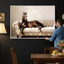 Funny Horse on Sofa Canvas Wall Art, Quirky Horse Lounging Photo Print, Whimsical Animal Decor, Living Room Conversation Art, Horse Lover Gift by MyGreatCanvas | Canvas Wall Art Prints | Photo Prints & Wall Decor