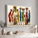 African Folk Art Canvas Wall Art, Colorful African Women Village Painting Print, Tribal Ethnic Home Decor, Vibrant African Art, Living Room