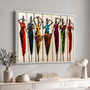 African Folk Art Canvas Wall Art, Colorful African Women Village Painting Print, Tribal Ethnic Home Decor, Vibrant African Art, Living Room