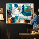 Blue Teal Abstract Canvas Wall Art, Modern Textured Painting Print, Navy Orange White Contemporary Art, Neutral Living Room Decor, Office Art by MyGreatCanvas | Canvas Wall Art Prints | Photo Prints & Wall Decor