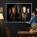 Horse Wall Art Canvas Print, Wild Horses Portrait Photography, Dramatic Equestrian Decor, Black Brown White Horse Herd, Rustic Ranch Art