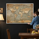 Vintage Personalized Push Pin World Map, Vintage Travel Map Canvas, Custom Names Anniversary Gift, Places Visited Pin Board, Couples Adventure Art