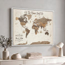 Personalized Push Pin World Map Canvas Print Custom Family