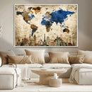 World Map Canvas Print – Vintage Blue and Gold World Map
