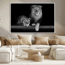 Large Black and White Lion Couple Wall Art Canvas Print –