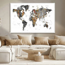 Modern Metallic World Map Canvas Wall Art – Framed