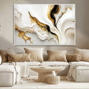 Gold Waves on Pure White Canvas – Gold Abstract Art for