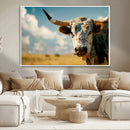 Longhorn in the Prairie - Stunning Ranch-Style Triptych Wall
