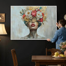 Golden Petal Wall Art Canvas Print - Silhouette Woman Wall