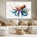 Watercolor Vibrant Octopus Wall Art Canvas Print | Abstract