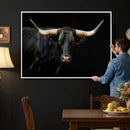 Black Bull Wall Art – Majestic Longhorn Canvas Print with