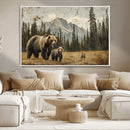 Rustic Grizzly 399 Bear Family Wall Art Canvas Print