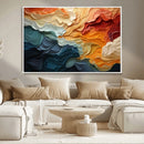 Blue Orange Abstract Wave Wall Art Canvas Print, Framed Blue