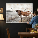 Vintage Texas Cow Wall Art Canvas Print, Rustic Longhorn