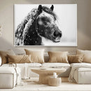 Winter Horse Canvas Print | Large 3-Panel Black White Equine