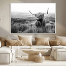 Scottish Highland Cow Wall Art | Black and White Canvas