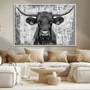 Abstract Longhorn Bull Wall Art Canvas Print - Rustic Texas