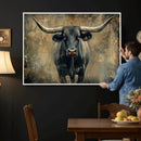 Texas Longhorn Bull Wall Art – Framed Rustic Cow Canvas