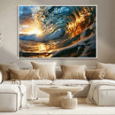 Ocean Wave at Sunset Canvas Wall Art – Vibrant Coastal Beach