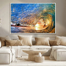 Ocean Wave at Sunset Canvas Wall Art – Vibrant Coastal Beach