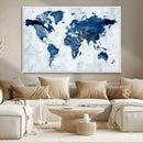 Modern Blue World Map Canvas Print – Framed Wall Art,