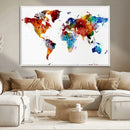 Colorful World Map Canvas Wall Art Print, Contemporary