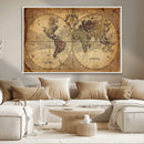 Vintage World Map Wall Art Canvas – Antique Style Push Pin