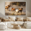 Large Wall Art 5 Horses Running on Sand Canvas Print