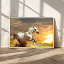 Large Wall Art Galloping White Horse at Sunset Canvas Print