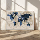 Vintage Blue World Map Canvas Wall Art – Antique Style