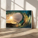 Golden Wave Sunset Canvas Print – Large Coastal Wall Art for
