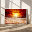 Red Sunset Ocean Beach Canvas Wall Art Beach Canvas, Coastal