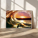 Golden Wave Sunset Triptych Canvas Art, Giclee Canvas Print