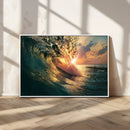 Ocean Wave Sunset Canvas Wall Art – Triptych Seascape Print