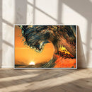 Surf Wave Sunset Canvas Wall Art Print, 3-Panel Ocean