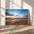 Serene Ocean Sunset Canvas Print, Golden Hour Beach Wall