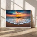 Sunset Beach Canvas Wall Art – Colorful Ocean Waves Triptych