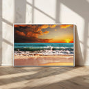 Golden Sunset Beach Canvas Wall Art – Triptych Seascape