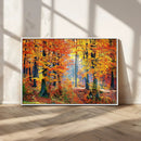 Autumn Red Forest Triptych Canvas Wall Art Print, Forest