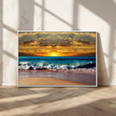 Ocean Sunrise Over Golden Beach Waves, Giclee Canvas Wall