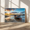 Small Boat At The Beach Sunset Wall Art, Boat Sunset Wall