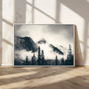 Forest Mountain Print - Black and White Canvas Wall Art with