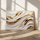 Gold and White Abstract Wave Canvas – Elegant Flowing Design