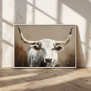 White Longhorn Bull Wall Art Canvas Print – Framed and Ready by MyGreatCanvas | Canvas Wall Art Prints | Photo Prints & Wall Decor