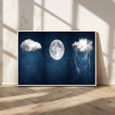 Dark Blue Cloud Art, 3 Piece Indigo Blue Wall Art, Aesthetic