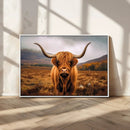 Highland Cow Longhorn Wall Art – Rustic Canvas Print, Framed